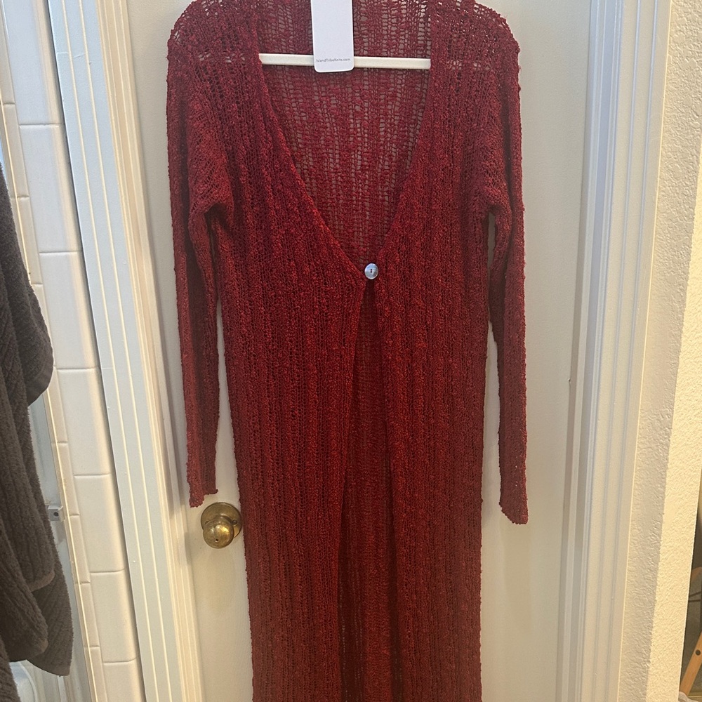 Chic Long Sleeve Burgundy Knit Cardigan